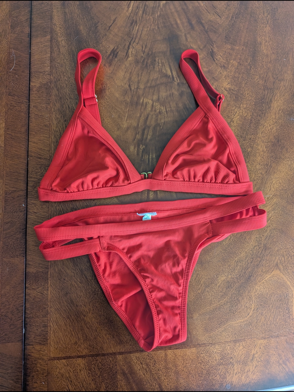 Red Women's Ribbed Triangle Bikini Set